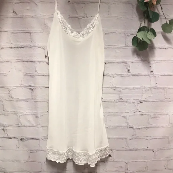 Vintage SLIP Dress Shear w Lace off White by Dentelle Size M - Picture 1 of 15
